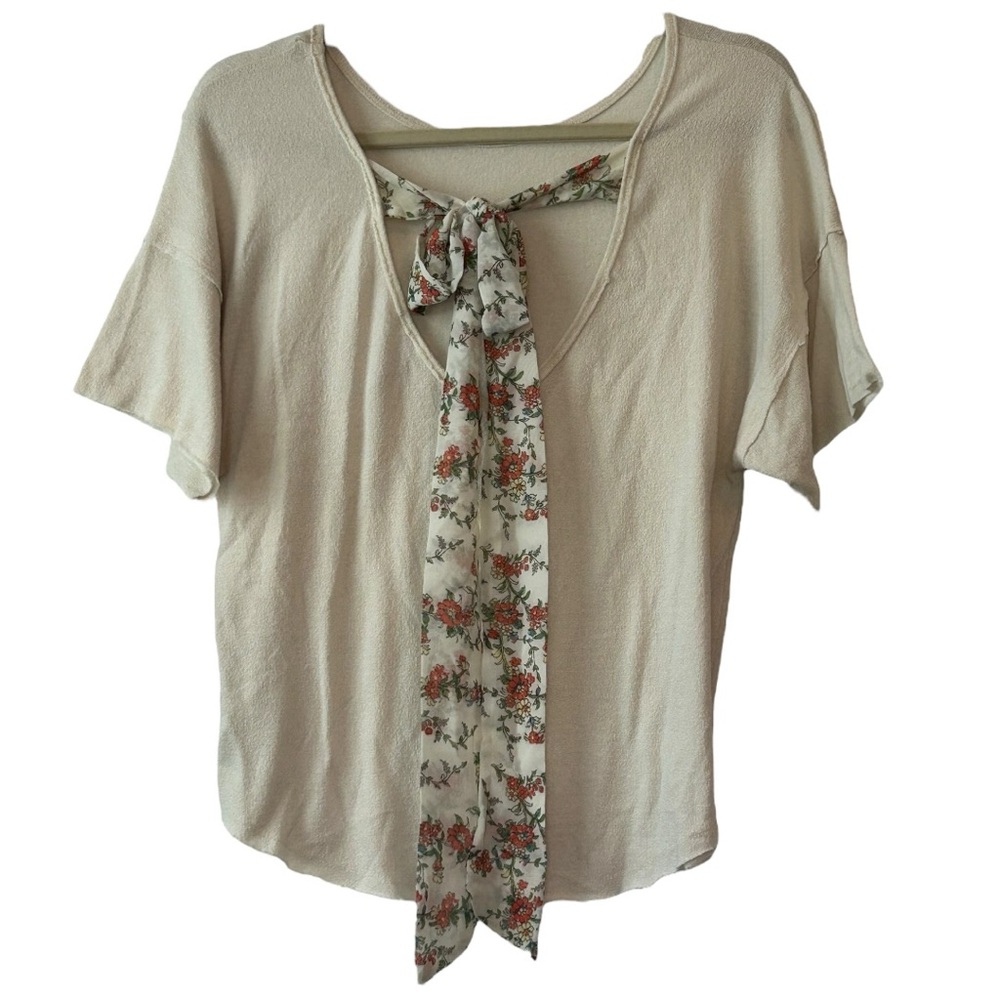 Alya Women’s Short Sleeve Open Back With Floral Ribbon Tie  Sz M‎